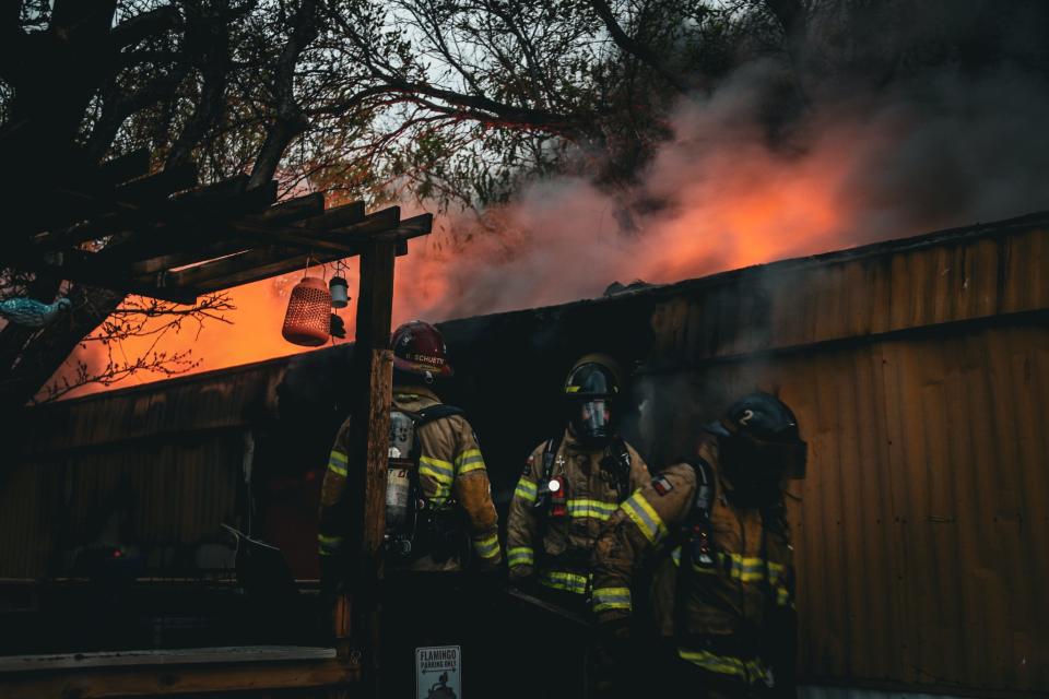 Lubbock Fire Rescue crews respond to a mobile home fire at Lubbock RV Park Saturday evening in the 4800 block of North Interstate 27.