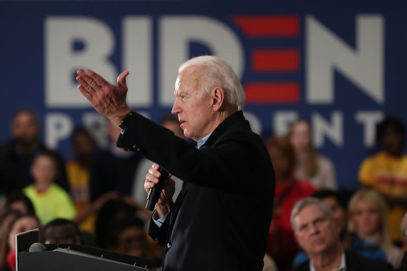 Democratic 2020 U.S. presidential candidate and former Vice President Joe Biden speaks at a campaign event in Waterloo, Iowa,