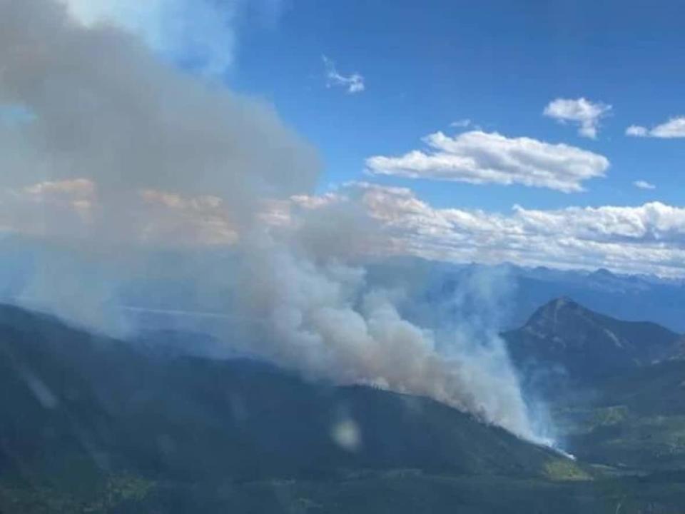 A wildfire burning northwest of Nordegg, Alta. has prompted an evacuation order for parts of Clearwater County.  (Alberta Wildfire - image credit)