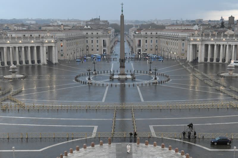 Pope Francis delivers an extraordinary blessing from St. Peter's Square during the outbreak of coronavirus disease (COVID-19), at the Vatican