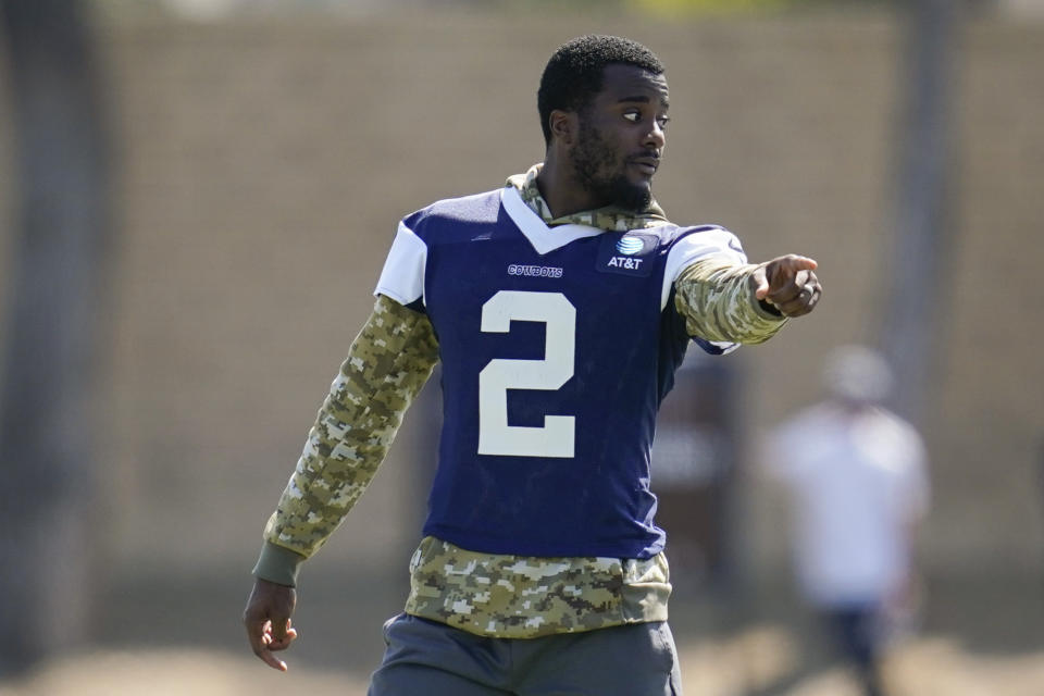 Dallas Cowboys cornerback Jourdan Lewis (2) participates in drills at the NFL football team’s practice facility in Oxnard, Calif. Wednesday, Aug. 3, 2022. (AP Photo/Ashley Landis)