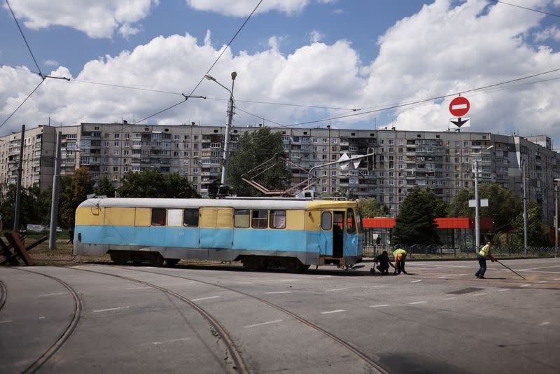 Bombed-out Ukraine city district restarts Soviet-era trams despite constant heavy shelling