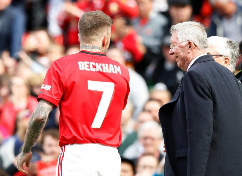 David Beckham (left) and Sir Alex Ferguson during a legends match at Old Trafford (Martin Rickett/PA). (PA Archive)