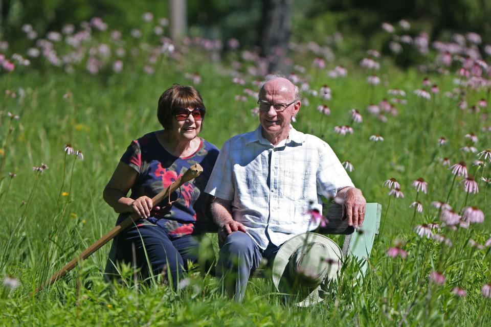 Jean and Tom Weedman relax in one of their prairies in the Town of Eagle on June 23.  Their home will be part of the the Wild Ones Kettle Moraine Chapter's Native Garden Tour.