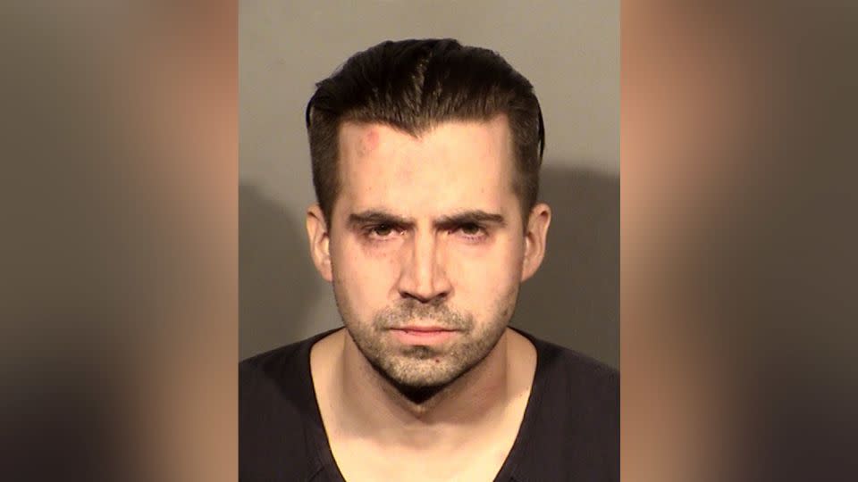 Officer Caleb Rogers on February 27, 2022, in a booking photo provided by the Las Vegas Metropolitan Police Department. - Las Vegas Metropolitan Police Department/AP