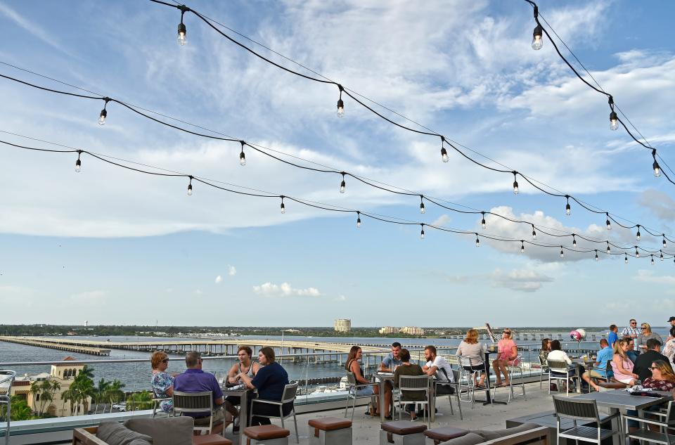 The Deck at Oak & Stone in downtown Bradenton is a 3,400-square-foot rooftop bar offering sprawling views of the Manatee River, Palmetto shoreline, Tampa Bay and the Sunshine Skyway Bridge.