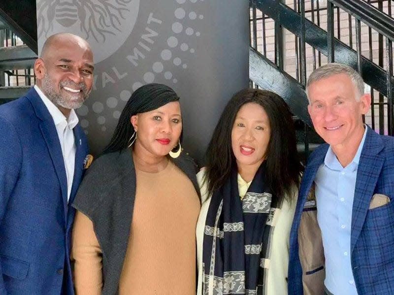 On a visit to South Africa, Kevin Gay (right), CEO of Operation New Hope, and Khalil Osiris (left), an author and restorative justice activist, met with Nelson Mandela's daughter Makaziwe Mandela (second from right) and grandaughter Tukwini Mandela. The Mandelas subsequently visited Jacksonville.