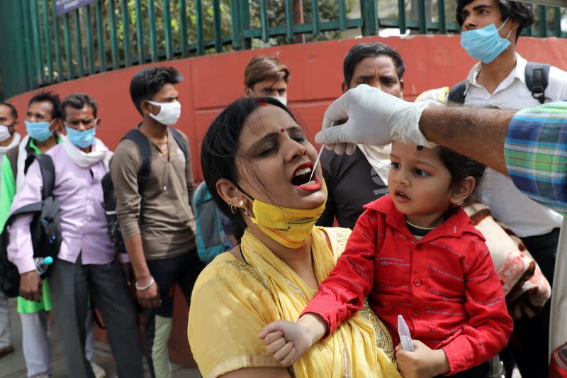 Swab sample collection for COVID-19 test in New Delhi