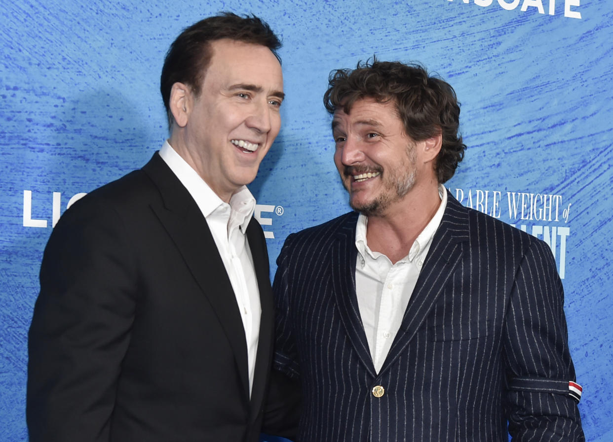 LOS ANGELES, CALIFORNIA - APRIL 18: (L-R) Nicolas Cage and Pedro Pascal attend the Los Angeles special screening of 