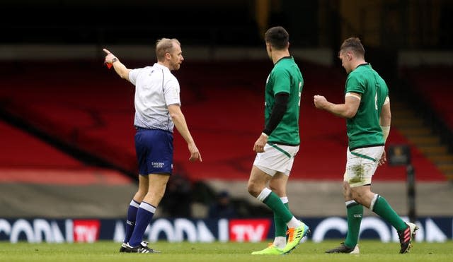 O’Mahony, right, was sent off in this Six Nations opener against Wales (David Davies/PA)