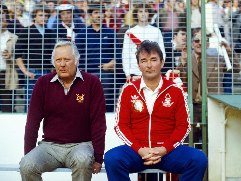 Brian Clough and Peter Taylor on the touchline in the 1980 European Cup final (Getty)