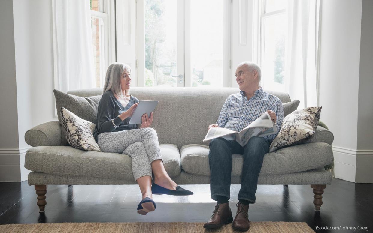 retired couple talking