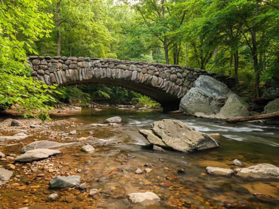 An early spring morning at Boulder Bridge and Rock Creek in Rock Creek Park, Washington, D.C.