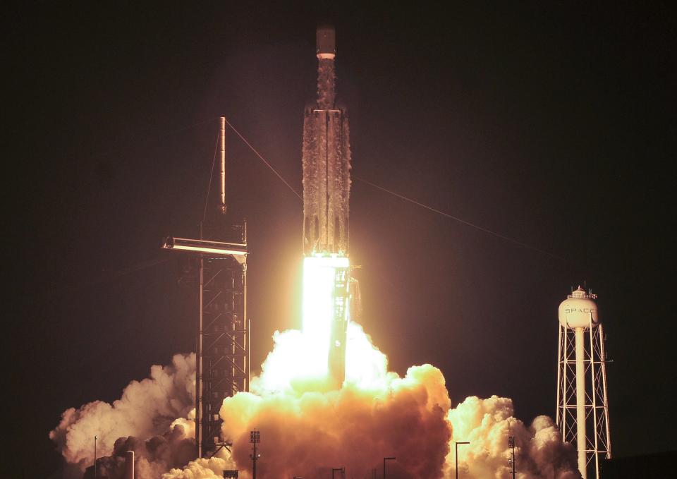 A SpaceX Falcon Heavy rocket carrying the Space Force's mysterious X-37B space plane lifts off Thursday night from Kennedy Space Center.