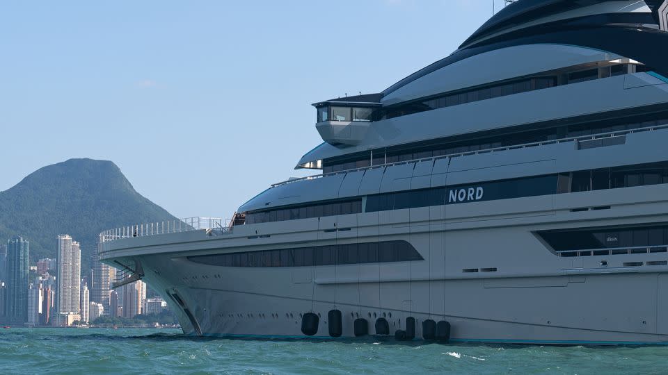 The superyacht "Nord," believed to belong to sanctioned Russian oligarch Alexei Mordashov is seen in Hong Kong on October 7, 2022. - Noemi Cassanelli/CNN