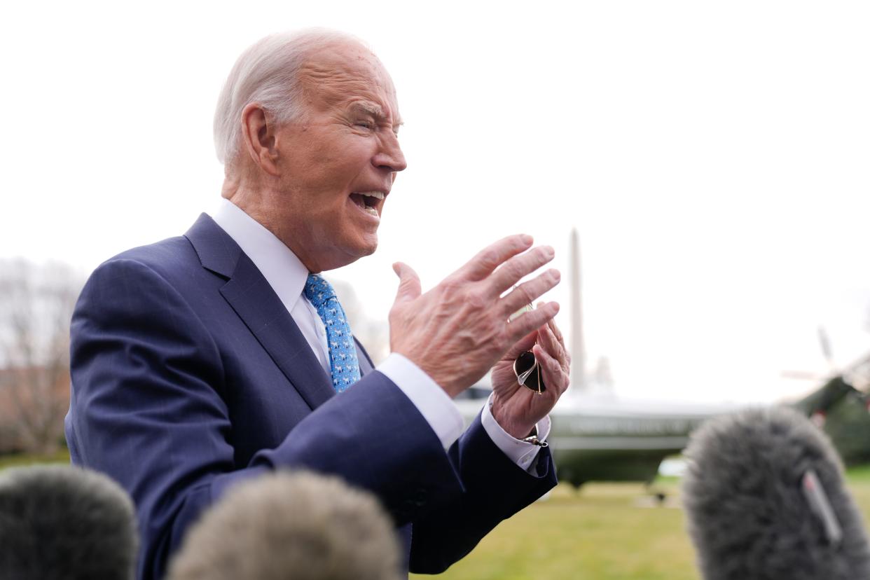 President Joe Biden boards Marine One on the South Lawn of the White House in Washington, Tuesday, Jan. 30, 2024. The President is traveling to Florida on a campaign trip.