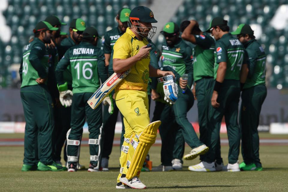Aaron Finch, pictured here walking back to the pavilion after his dismissal in the third ODI against Pakistan.