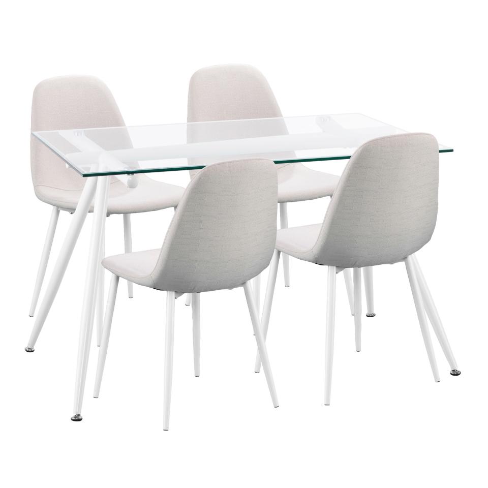 <a rel="nofollow noopener" href="https://www.overstock.com/Home-Garden/Carson-Carrington-Riihimaki-Grey-White-5-piece-Dining-Table-and-Chair-Set/21490508/product.html" target="_blank" data-ylk="slk:SHOP NOW;elm:context_link;itc:0;sec:content-canvas" class="link ">SHOP NOW</a>: Riihimaki gray/white five-piece dining table and chair set by Carson Carrington, $472, overstock.com