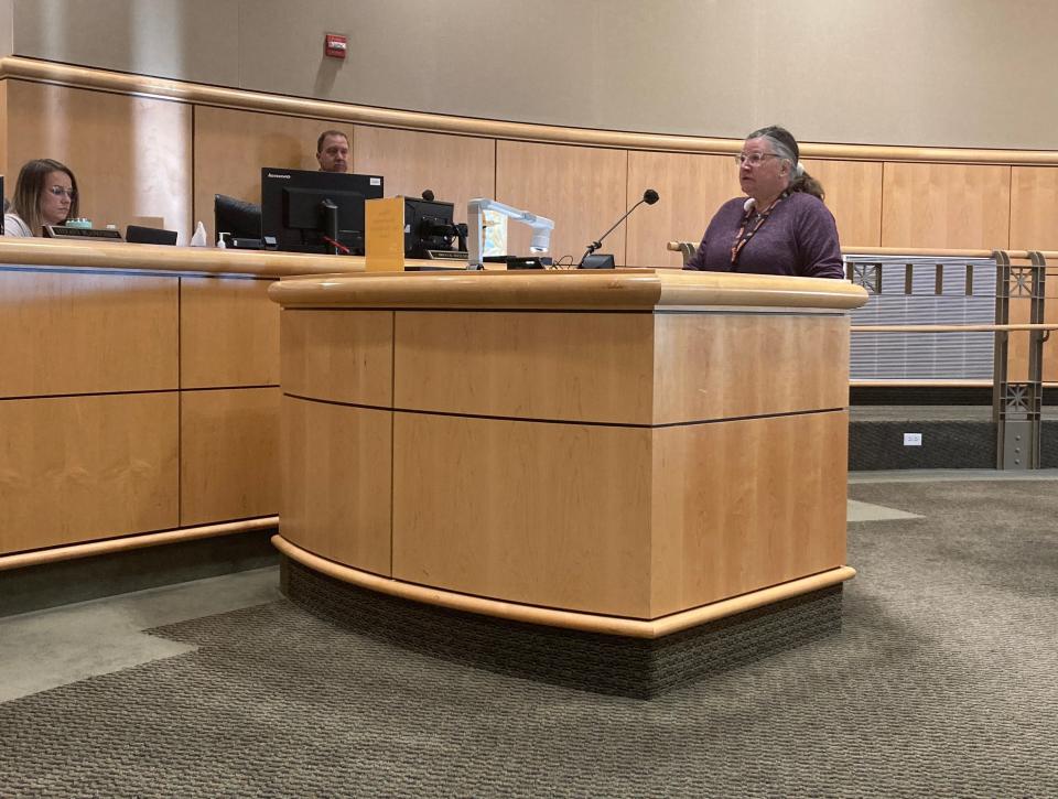 Neeley Finnigan, whose son is an Opportunity Center client, addresses the Shasta County Board of Supervisors at the Tuesday, Oct. 4, 2022, meeting.