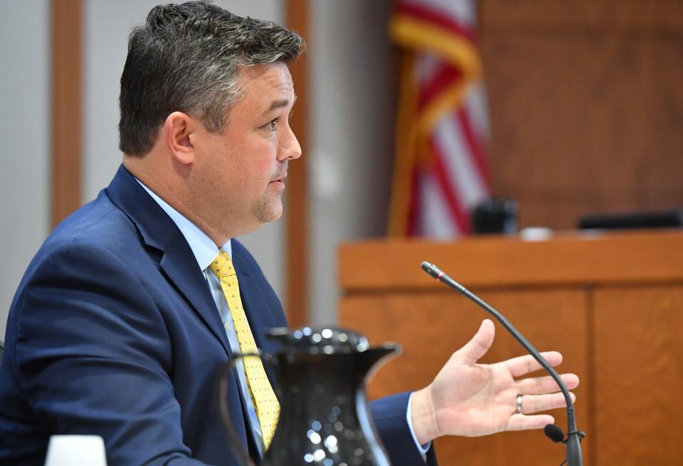 Christian Ziegler testifies during a hearing Thursday, May 16, 2024, in Sarasota. The Zieglers filed suit against the City of Sarasota, Sarasota Police Department and the 12th Judicial Circuit State Attorney's Office to stop the release of records obtained during closed criminal investigations into video voyeurism and sexual battery by Christian Ziegler. Ziegler was not charged in either case.