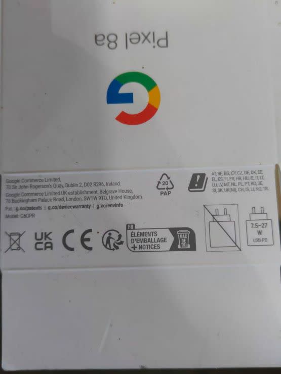 Pixel 8a retail box showing a black version of the phone