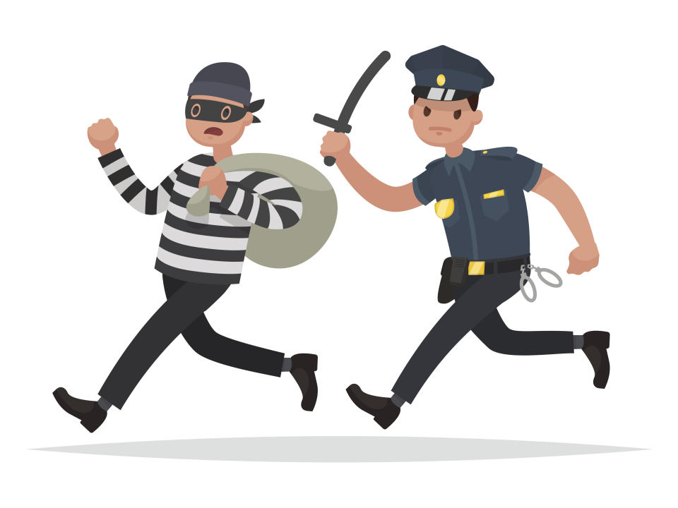 Policeman chasing a thief. The concept of combating crime. Vector illustration in a flat style