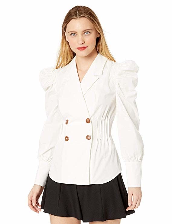 C/Meo Collective Women's Double-Breasted Puff-Sleeve Collared Shirt