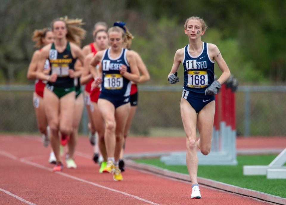 Monroe-Woodbury graduate Rachel Hirschkind won the 3,000-meter steeplechase at the SUNYAC championships for SUNY Geneseo. GENESEO ATHLETICS