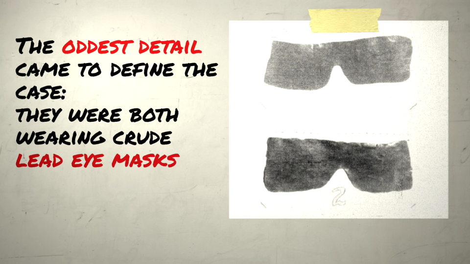 Crime scene image of two lead eye masks