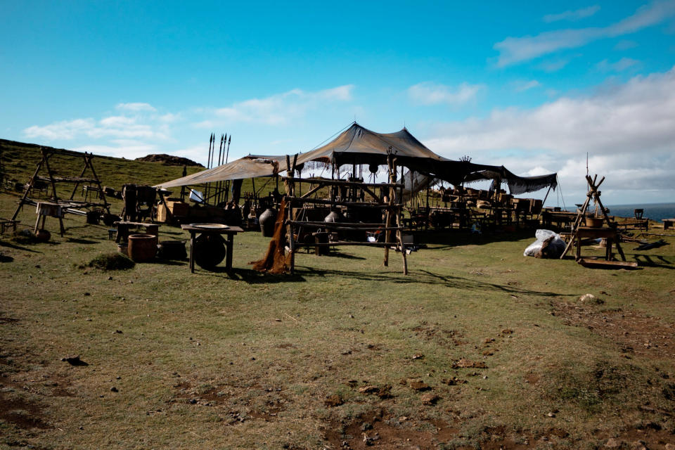 The set for filming of the Game of Thrones prequel House of the Dragon in Kynance Cove, Cornwall. (SWNS)