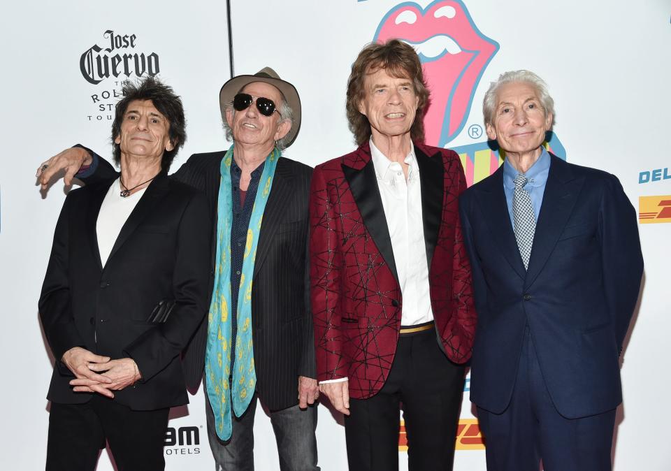 Members of the Rolling Stones, from left, Ronnie Wood, Keith Richards, Mick Jagger and Charlie Watts at the opening night party for "Exhibitionism" at Industria in New York on Nov. 15, 2016.