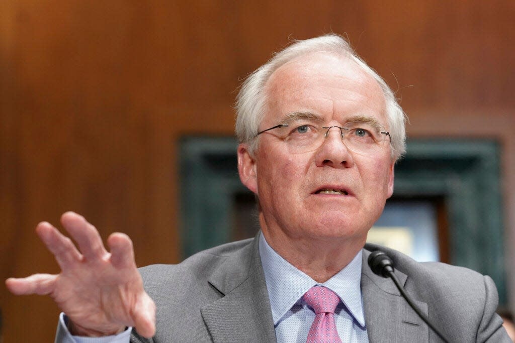 Kroger CEO William Rodney McMullen speaks during a Senate Judiciary Subcommittee on Competition Policy, Antitrust, and Consumer Rights hearing on the proposed Kroger-Albertsons grocery store merger, at the Capitol in Washington, Tuesday, Nov. 29, 2022.