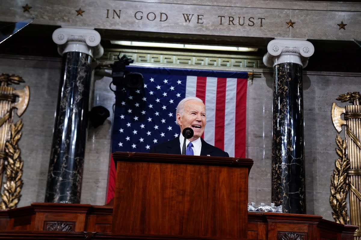 President Joe Biden speaks at the 2024 State of the Union   (via Reuters)