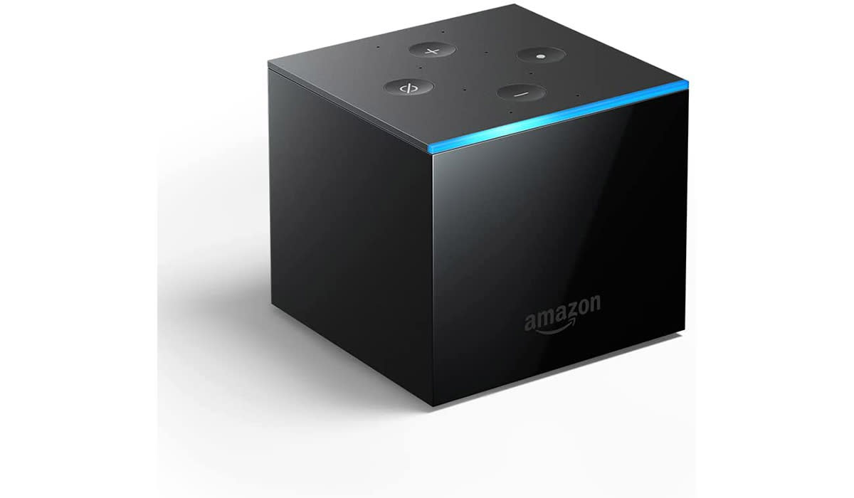 A streaming cube with Amazon logo on the front
