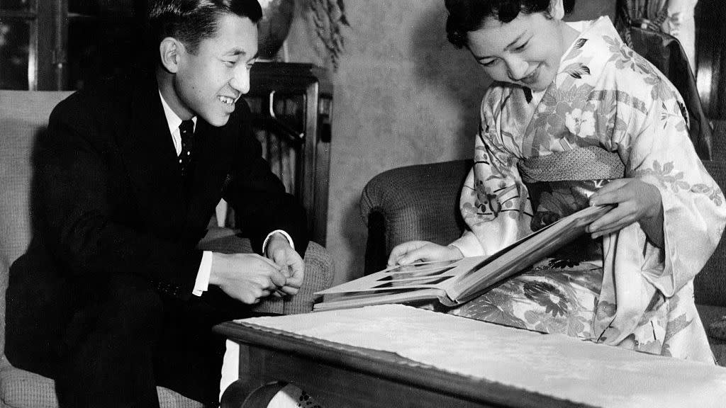 akihito23121933 emperor of japan tennothe crown prince with his fiance, michido shoda 1958