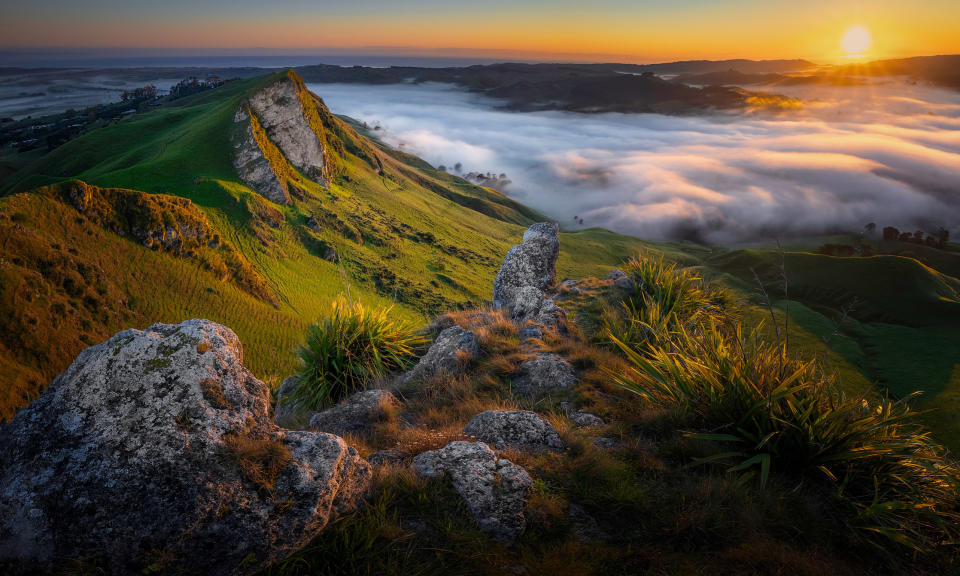 Scenic view of landscape against sky during sunset