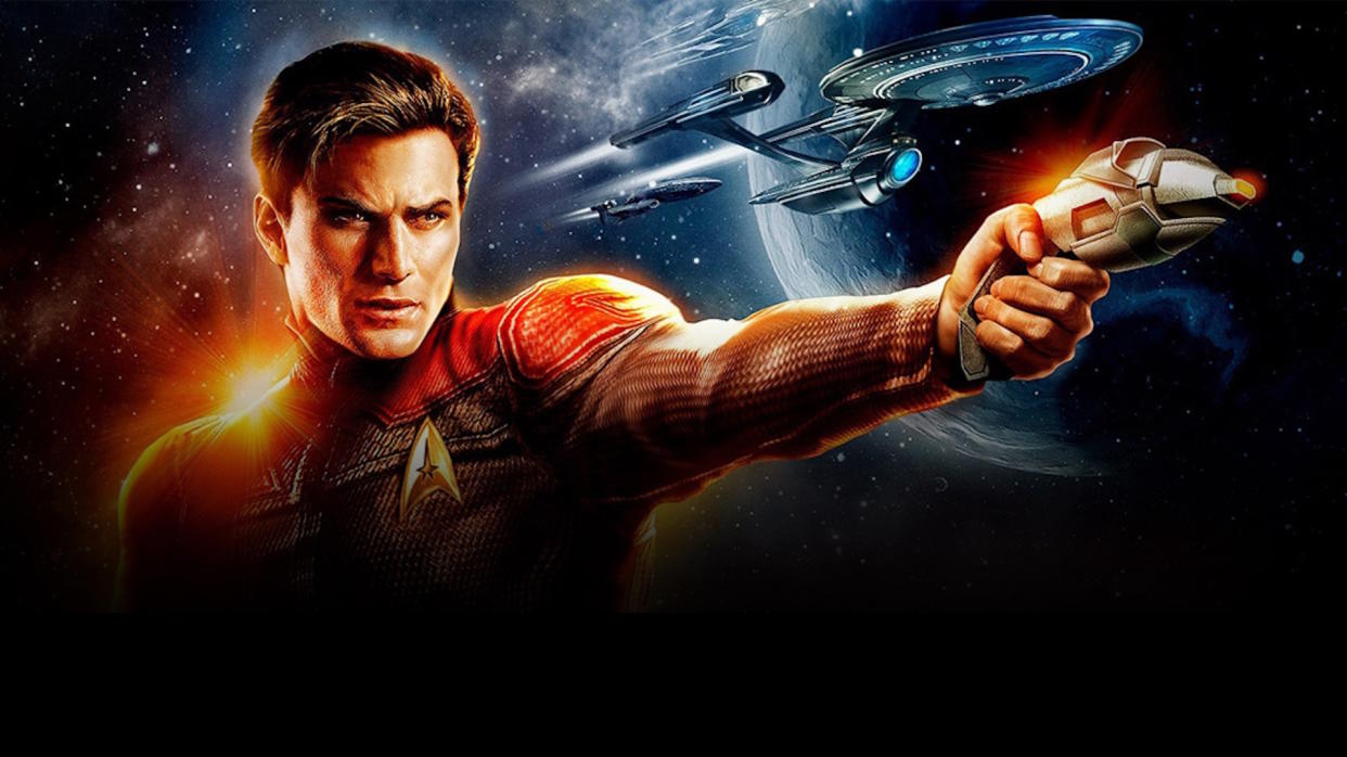  Star Trek Online header art - Federation guy holding a phaser. 