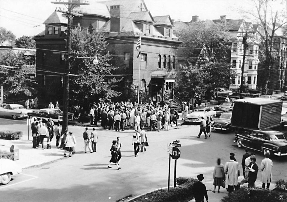 The northeast corner of Plant and Hart streets in Utica — one block west of Oneida Square — was part of the Utica College campus from 1946 to 1961. Students often gathered there for rallies to support or protest a movement. The Administration Building was on the corner. In 1961, the college (today known as Utica University) began to move to its new campus on Burrstone Road.
