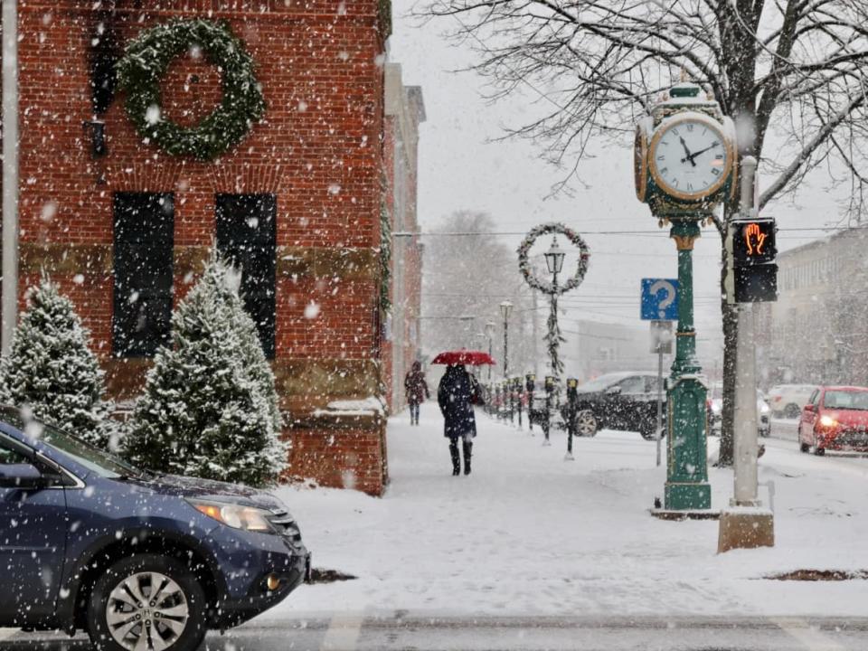 Charlottetown was a wintry wonderland for a few hours Monday morning before snow turned to rain in the afternoon. (Jane Robertson/CBC - image credit)