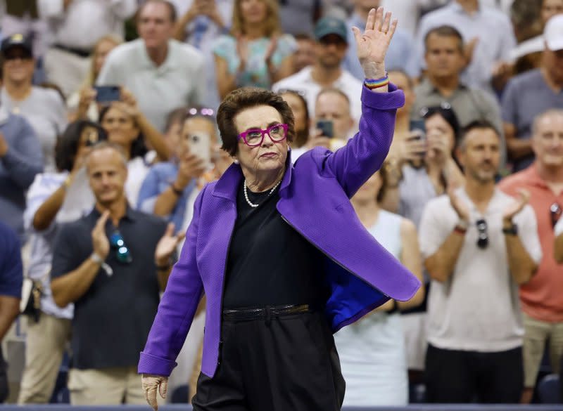 Fans cheer for tennis legend Billie Jean King as she walks onto the court before the women's final's match in Arthur Ashe Stadium in New York City on September 9. The tennis legend turns 80 on November 22. File Photo by John Angelillo/UPI