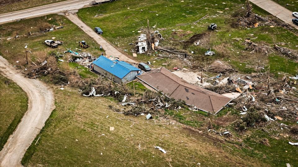 Aerial shots of Minden, Iowa after a large tornado devastated the town on Friday, April 26.