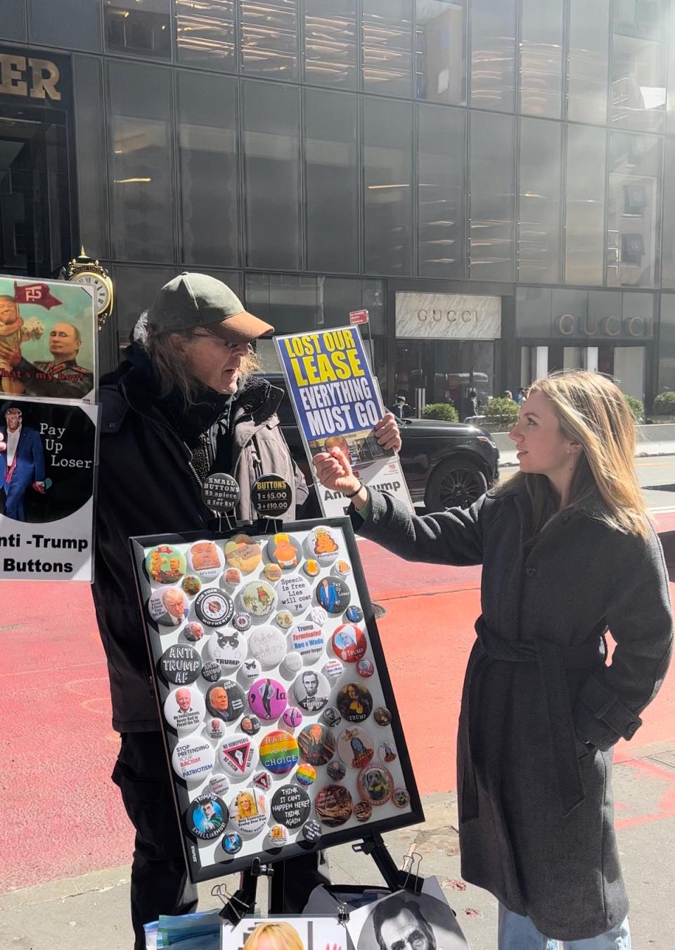 The Independent speaks to an anti-Trump button seller outside of Trump Tower (The Independent)