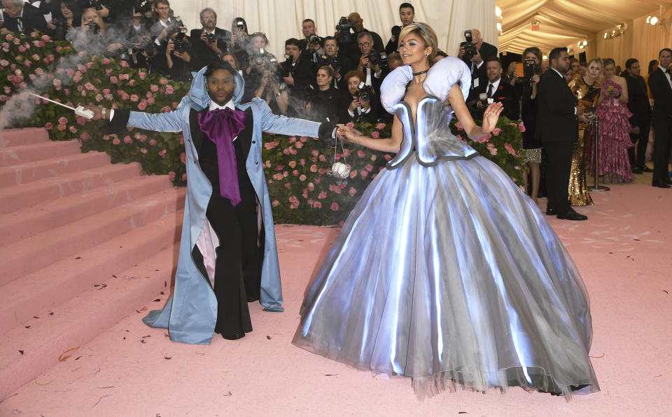 FILE - Zendaya, right, and celebrity stylist Law Roach attend The Metropolitan Museum of Art's Costume Institute benefit gala celebrating the opening of the "Camp: Notes on Fashion" exhibition on Monday, May 6, 2019, in New York. Roach helped reinvent Zendaya and turned Celine Dion into a fashion icon. Last week, he shocked the fashion world when he announced his retirement from dressing the rich and famous. (Photo by Evan Agostini/Invision/AP, File)