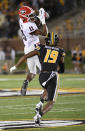 Georgia wide receiver Arian Smith (11) catches a pass as Missouri defensive back Dreyden Norwood (19) defends during the first half of an NCAA college football game Saturday, Oct. 1, 2022, in Columbia, Mo. (AP Photo/L.G. Patterson)