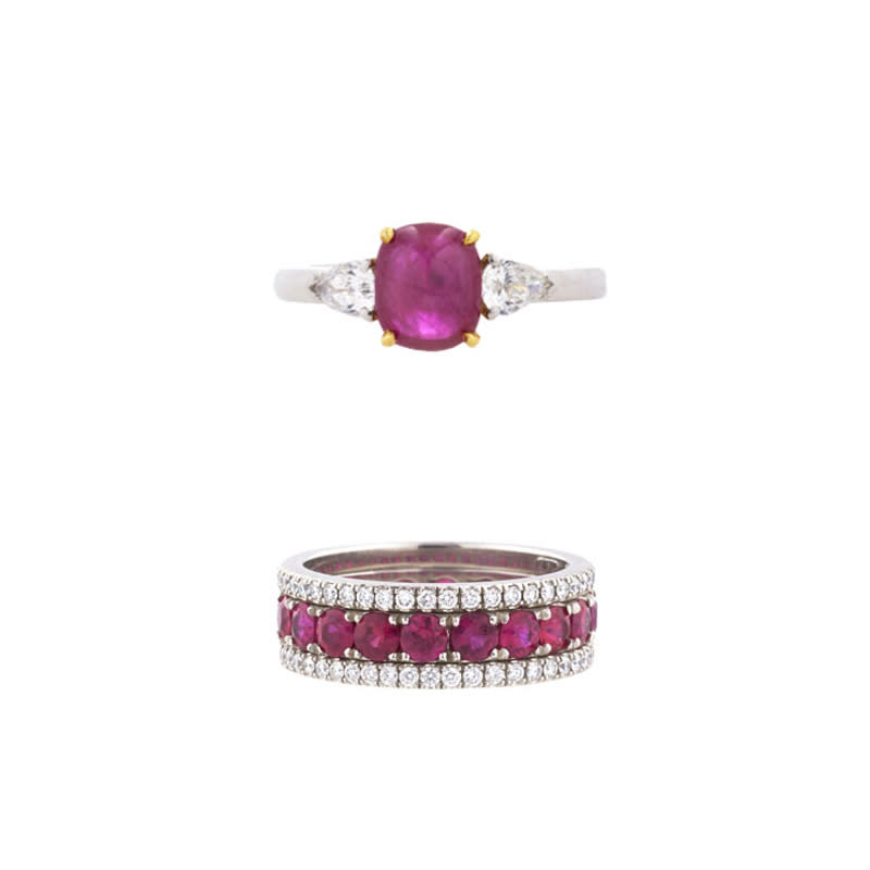 <a rel="nofollow noopener" href="https://www.modaoperandi.com/bayco-r18/ruby-diamond-ring-2?mid=37385&utm_medium=Linkshare&utm_source=30KlfRmrMDo&utm_content=30KlfRmrMDo&siteID=30KlfRmrMDo-DMHbsQ439.cJS5ScRRuwuQ" target="_blank" data-ylk="slk:Ruby & Diamond Ring, Bayco, $12000;elm:context_link;itc:0;sec:content-canvas" class="link ">Ruby & Diamond Ring, Bayco, $12000</a><a rel="nofollow noopener" href="https://click.linksynergy.com/deeplink?id=30KlfRmrMDo&mid=37385&murl=https%3A%2F%2Fwww.modaoperandi.com%2Fbayco-r18%2Fruby-diamond-ring" target="_blank" data-ylk="slk:Ruby & Diamond Ring, Bayco, $14000;elm:context_link;itc:0;sec:content-canvas" class="link ">Ruby & Diamond Ring, Bayco, $14000</a>