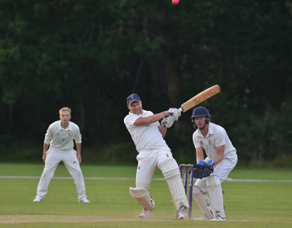 All out: Cricket action at the The Colehill Cricket Club near Wimborne, Dorset. (BNPS)