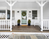 <p> Rhode says: ‘A warm and welcoming front porch idea is key to achieving the modern farmhouse aesthetic.  Greenery such as indoor and outdoor wreaths say "come on in and stay awhile" without the needlepoint pillow.  </p> <p> Consider a preserved boxwood wreath for indoors or under a covered porch (which requires just a little maintenance) or keep it simple with an artificial eucalyptus wreath.’ </p>