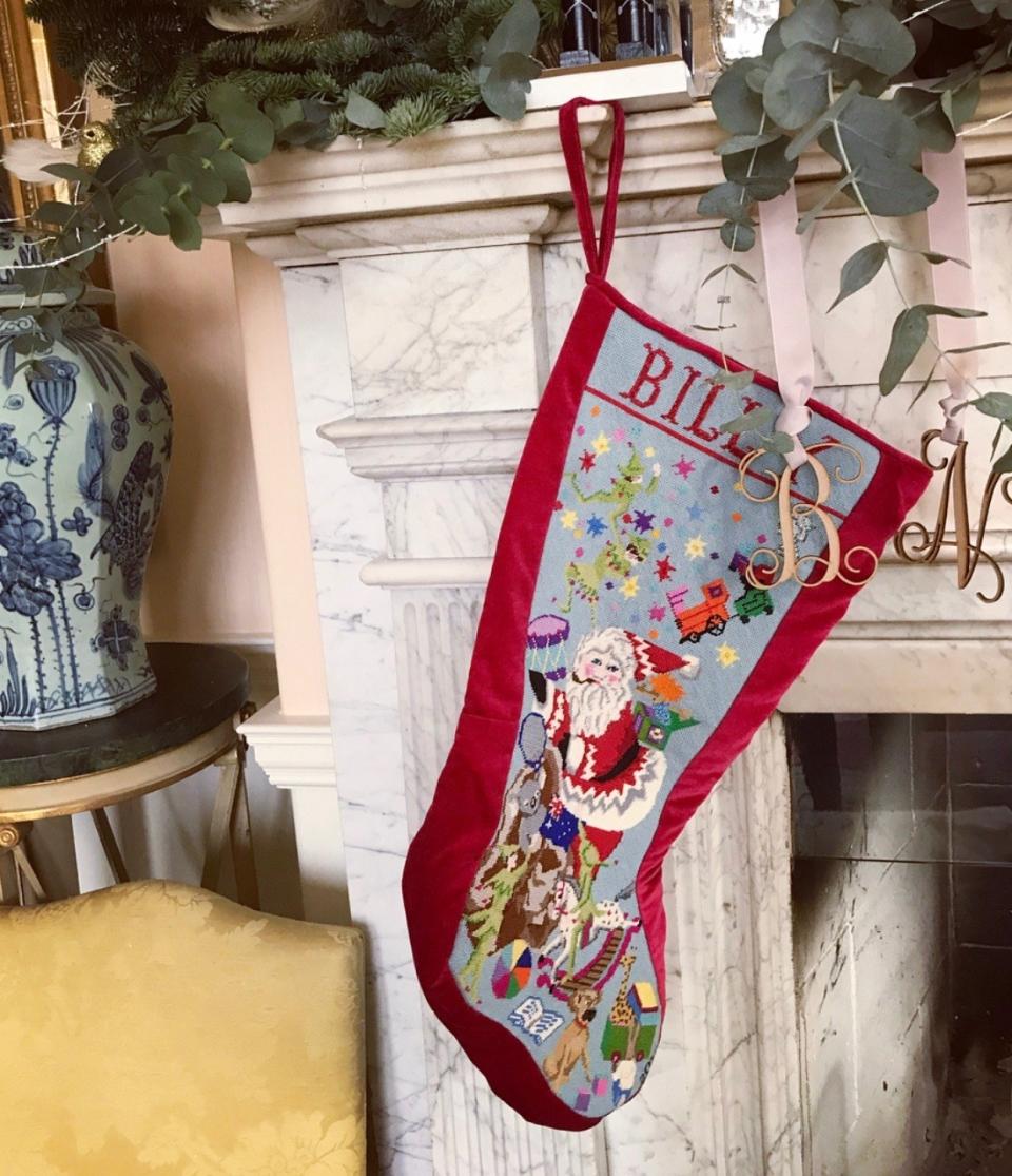 A snap of Billy’s stocking embroidered by my mother when he was born. Notice our Puggle (Edie) and Australian koala.