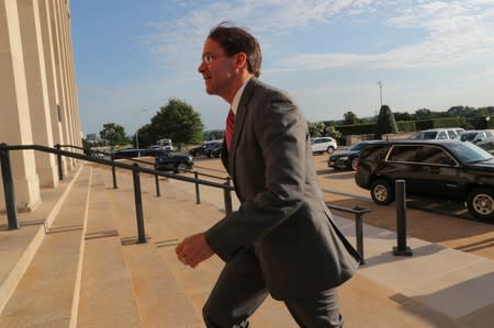 U.S. acting Secretary of Defense Mark Esper arrives for the first day in his new post at the Pentagon in Arlington, Virginia