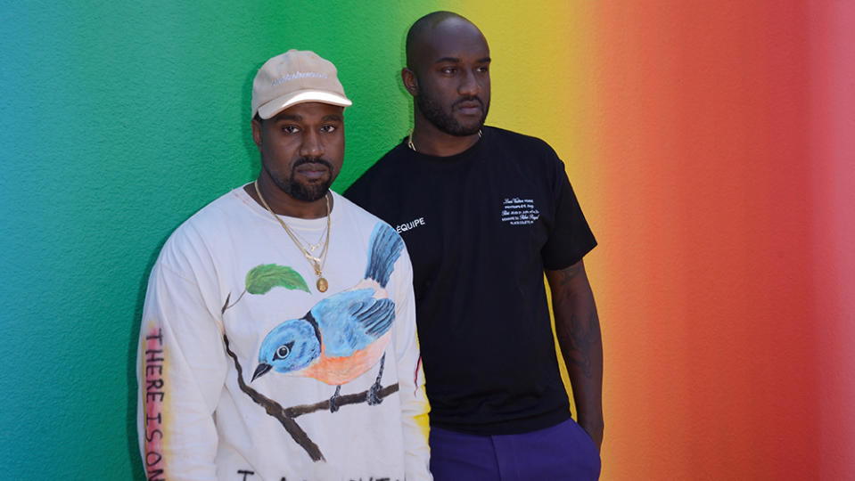 Kayne West and Virgil Abloh at the Louis Vuitton Menswear Spring Summer 2019. - Credit: Abaca Press